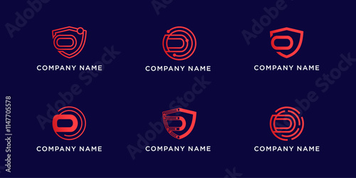 Set bundle letters O with shield and circle tech logo design