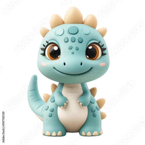 Light blue cartoon dinosaur with collar or harness, transparent PNG for children's merchandise