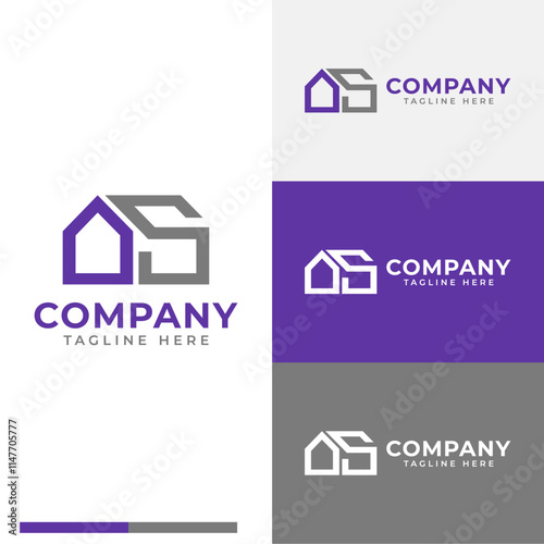 house-shaped lines and the letter S or it could also be the initials OS, the shape of the building is suitable for property businesses and architects logo symbol icon flat stock vector design