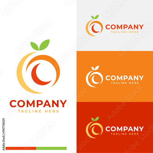 abstract arc orange fruit shape logo symbol icon flat stock vector design