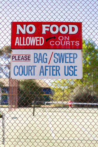 no food allowed sign at local tennis court in Canberra, ACT