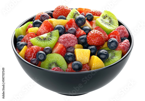 Bowl of fresh fruit salad. Transparent background. Isolated PNG