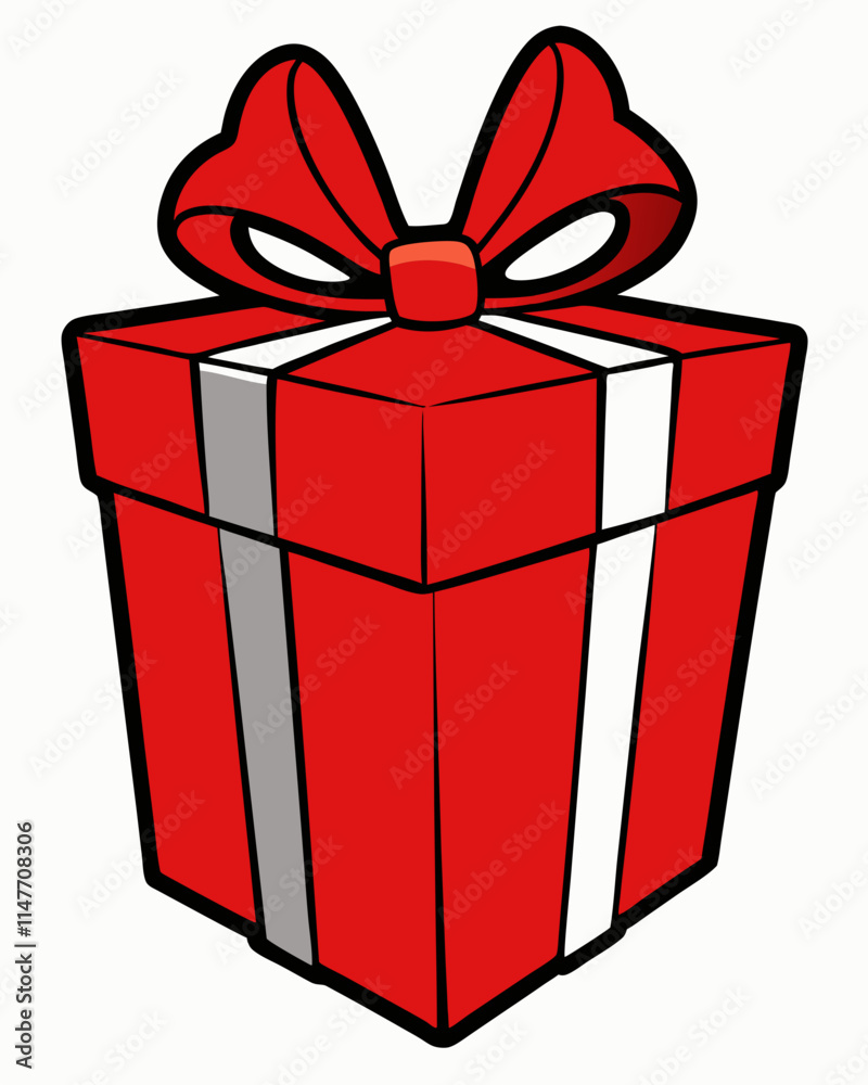 Cartoon Red Gift Box with Bow and Smiling Face Cartoon Red Gift Box with Bow and Smiling Face