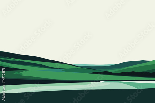 Serene Landscape with Green Grass and Clear Blue Sky
