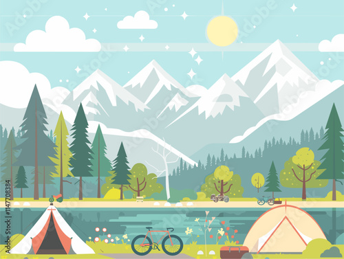 State Park Serenity: A Tranquil Oasis of Nature and Adventure in Vibrant Vector Art