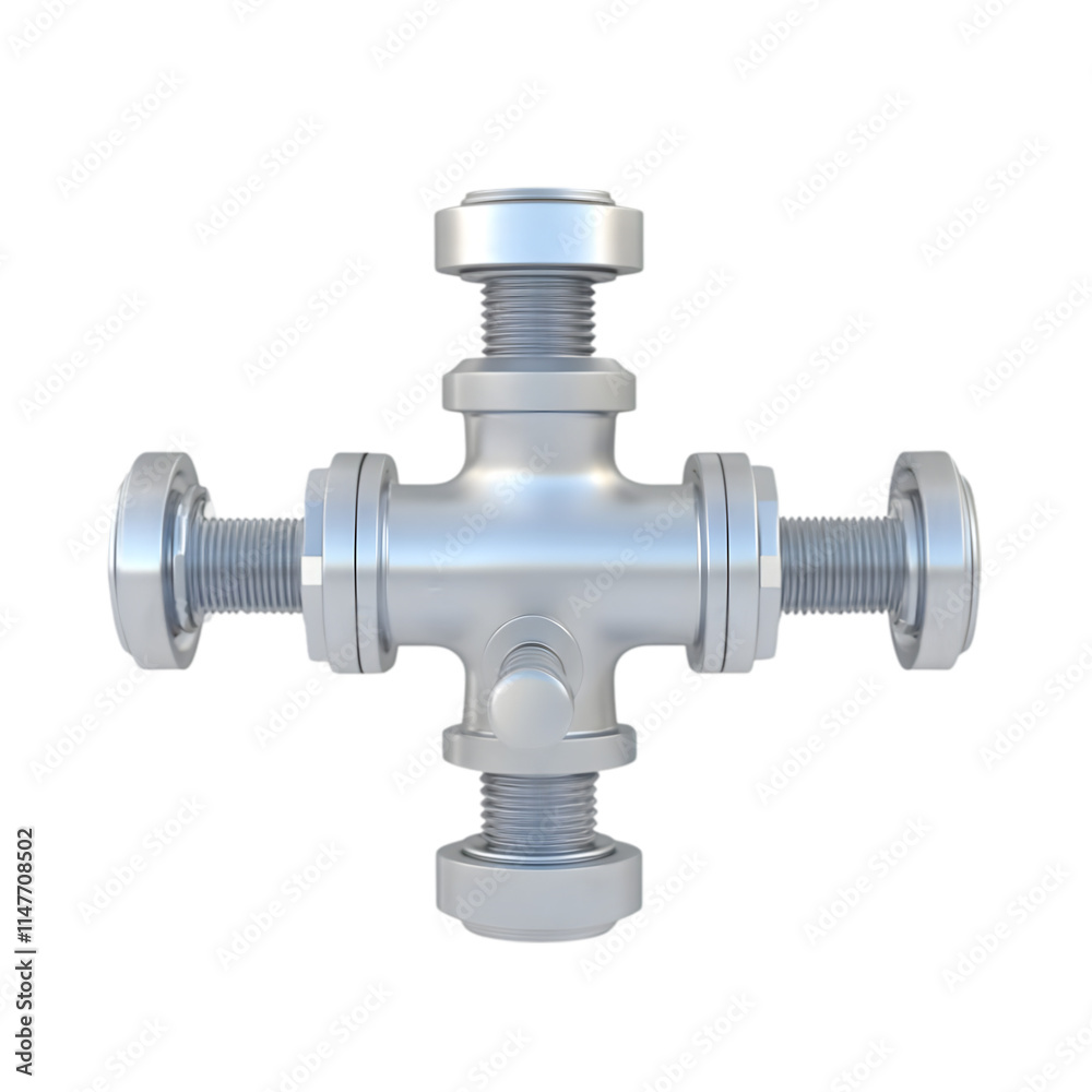 Metal Cross Joint with Four Threaded Fittings Isolated on White Background for Industrial, Plumbing, and Mechanical Equipment Concepts.
Metal Cross Joint with Four Threaded Fittings Isolated on White Background for Industrial, Plumbing, and Mechanical Equipment Concepts.