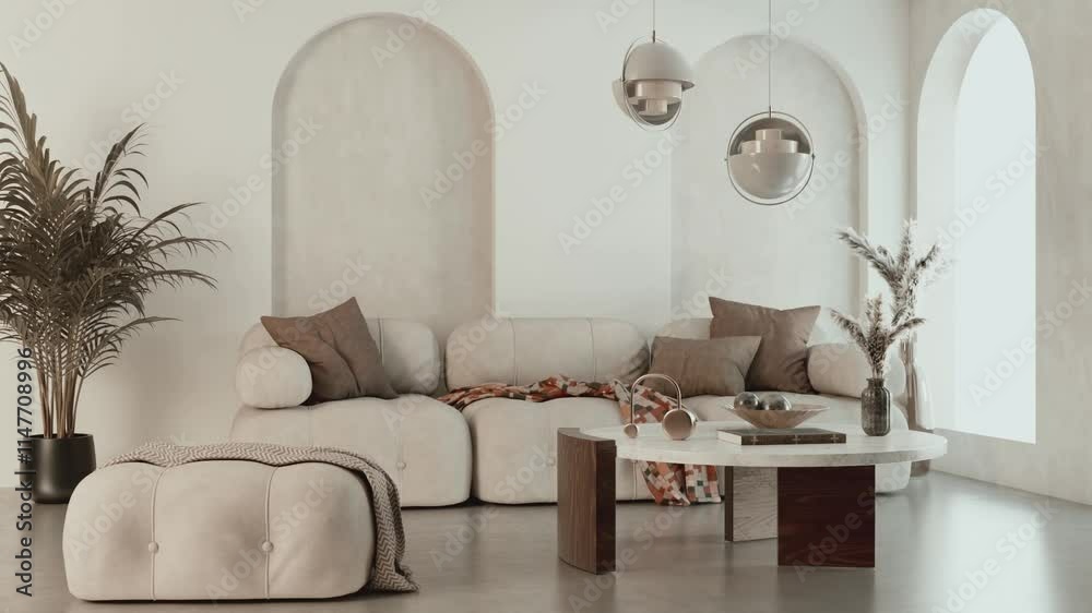 3d video rendering footage contemporary interior modern design. Stylish interior house movie clip