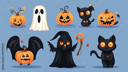 Cute Halloween Characters: Pumpkins, Cats, Ghosts, and More! photo