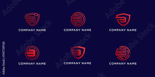 Set bundle letters B with shield and circle tech logo design