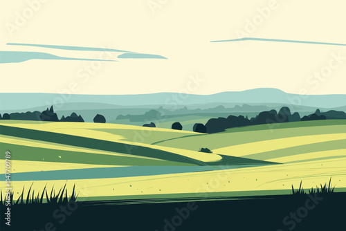 Serene Landscape with Green Grass and Clear Blue Sky