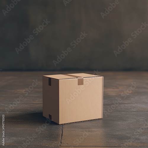 Simple cardboard box on a textured surface. photo