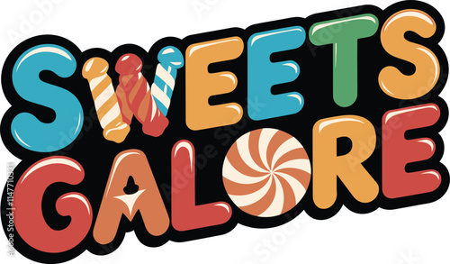 Colorful candy store sign with sweets and lollipop, vector illustration for kids party or advertisement