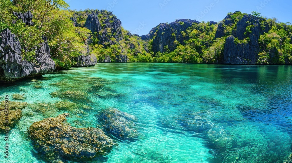 Tropical Lagoon Crystal Clear Water Island Paradise Seascape Tropical Lagoon Crystal Clear Water Island Paradise Seascape