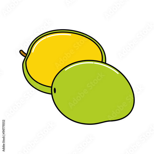 Half mango with pulp in green and yellow tones. Perfect for tropical-themed designs, packaging, or digital projects.