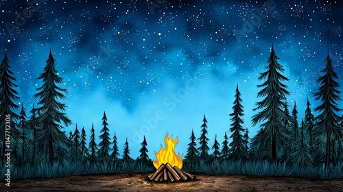 Cozy Campfire in Forest Under Starry Night