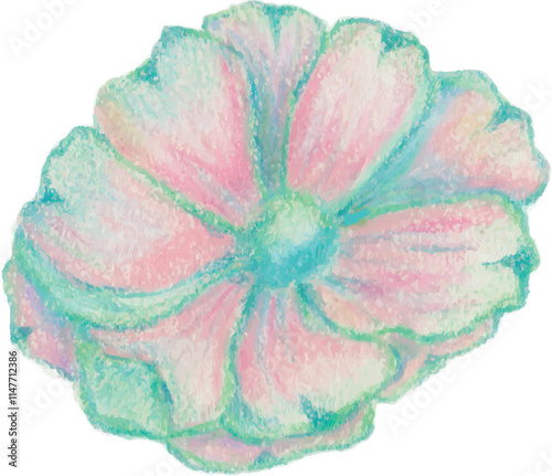 watercolor hand-drawn vector art, spring pink and green flower