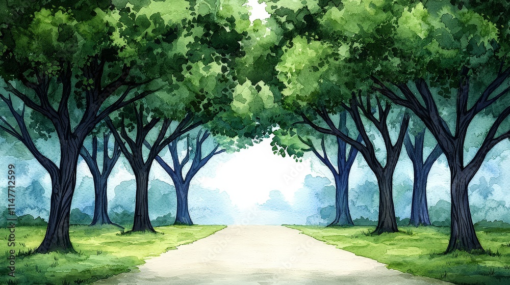 Obraz premium Serene Watercolor Forest Pathway Illustration