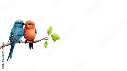 Watercolor Illustration of Lovebirds on a Branch