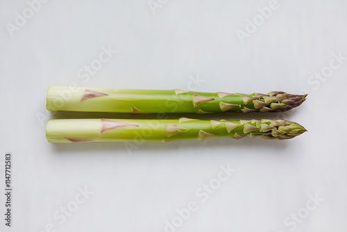 Two Fresh Green Asparagus Spears Isolated on White Background photo