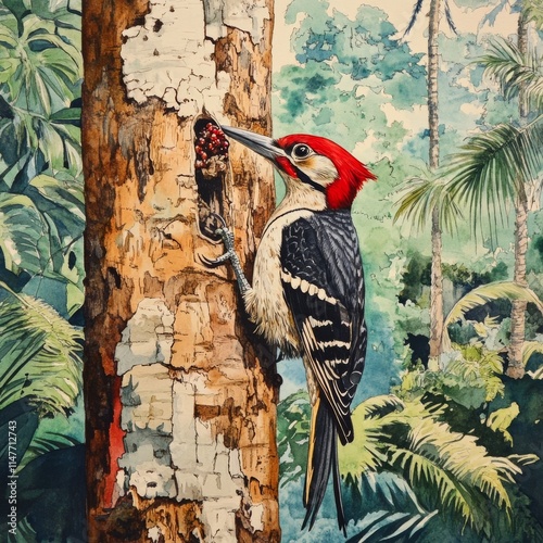 Woodpecker's Costa Rican feast: Guancaste tree. photo