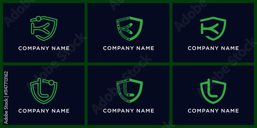 Set bundle Shield tech letters K and L logo design