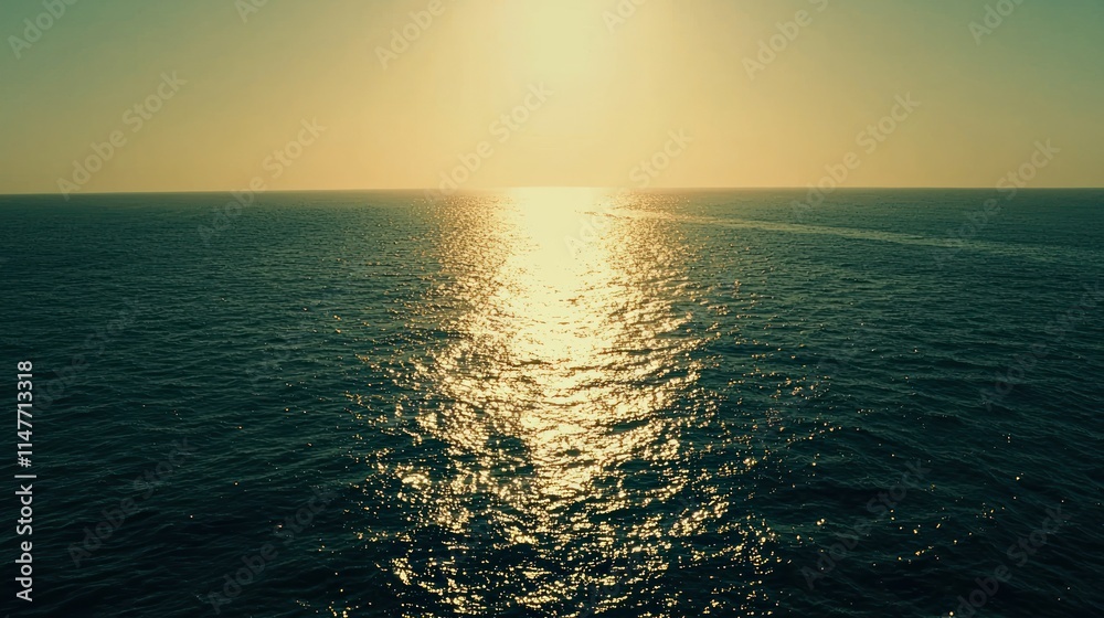Obraz premium Golden Sunset over Ocean Serene Seascape Water Reflections