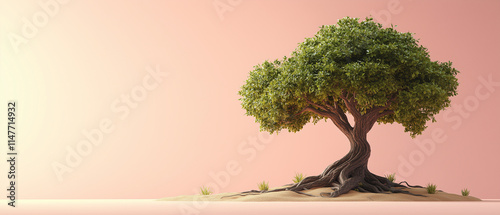 Single Tree on Pink Background. photo