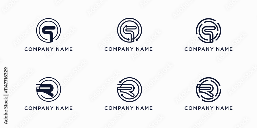 Set bundle global tech letters Q and R logo design Set bundle global tech letters Q and R logo design