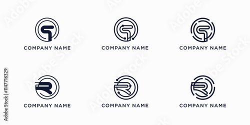 Set bundle global tech letters Q and R logo design