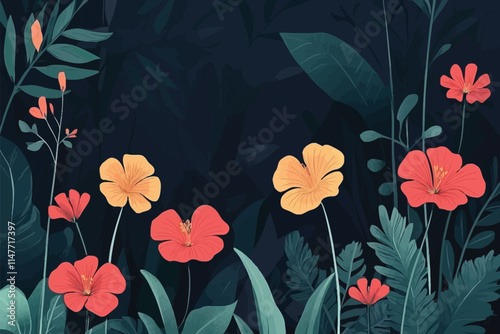 Seamless Pattern with Flowers and Leaves in Elegant Design photo