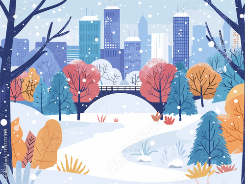 Winter's Tranquil Embrace: A Snow-Blanketed Landscape Captured in Clean, Animated Lines