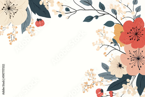 Seamless Pattern with Flowers and Leaves in Elegant Design photo