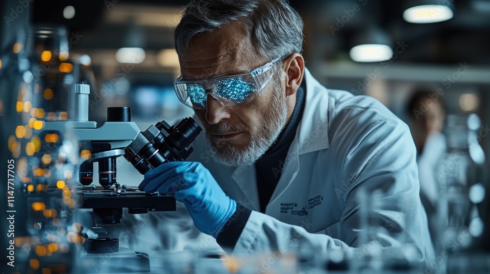 A scientist examines samples under a microscope in a laboratory setting. A scientist examines samples under a microscope in a laboratory setting.