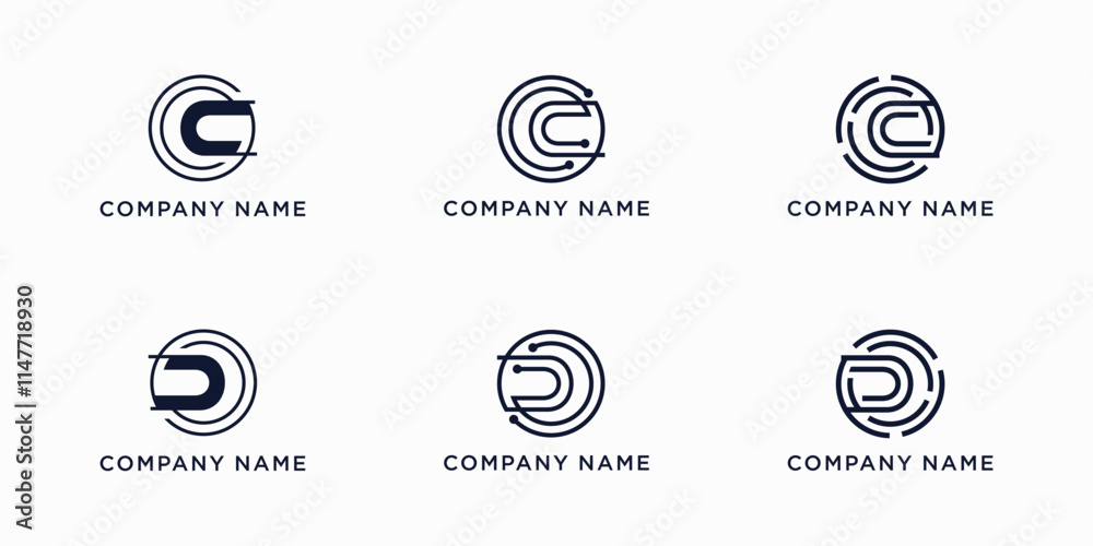 Set bundle global tech letters C and D logo design Set bundle global tech letters C and D logo design