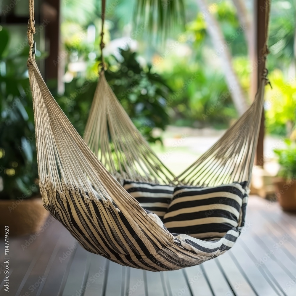 Obraz premium Hammock chair outside with garden.