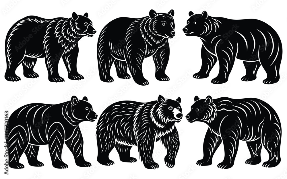 Obraz premium Vector Silhouettes of Majestic Bears in Various Poses