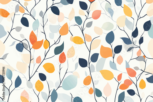 Seamless Floral Pattern with Flowers and Leaves on White