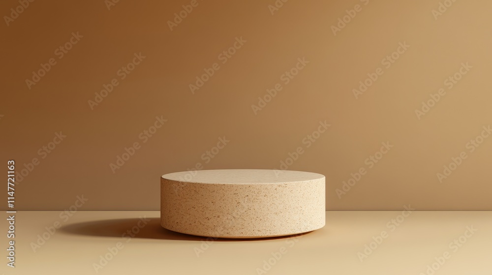 Beige cylindrical display stand on a brown background Beige cylindrical display stand on a brown background