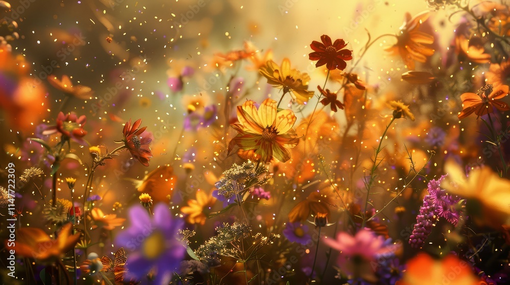 Colorful beautiful flower background with raindrops with Generative AI technology Colorful beautiful flower background with raindrops with Generative AI technology