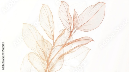 Delicate, translucent peach-toned leaves on a slender stem against a white background.