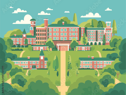 Wallpaper Mural College Campuses: Animated Illustrations of Architectural Landscapes, Depicting the Vibrant Spirit of Education Torontodigital.ca