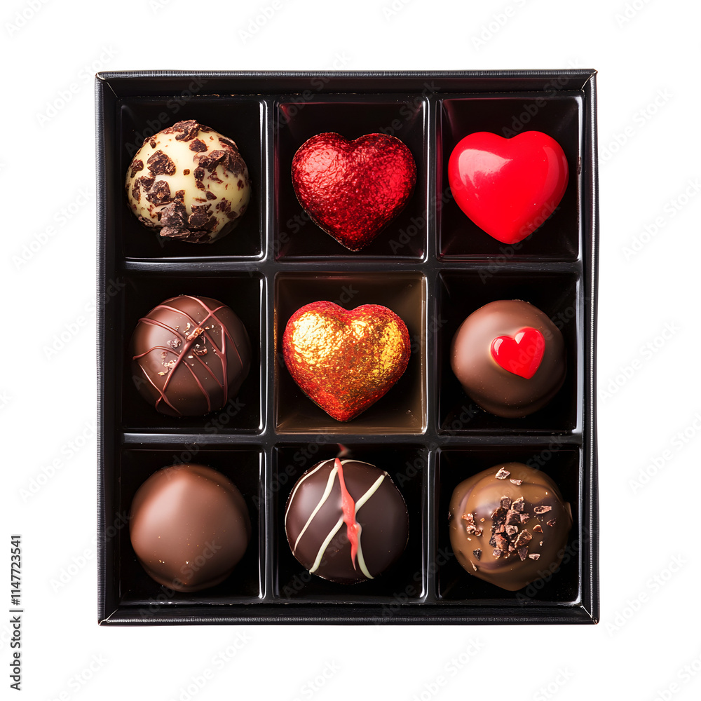 Top View of delicious chocolate Truffles Valentine's in a box on transparent background Top View of delicious chocolate Truffles Valentine's in a box on transparent background
