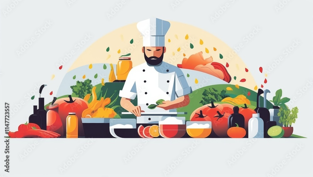 Fototapeta premium A Chef Preparing a Delicious and Healthy Meal with Fresh Ingredients