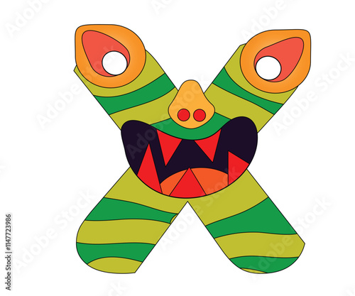 Monster letter X with a brutal face