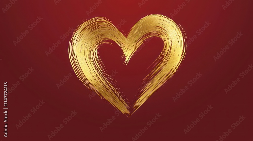 Dynamic gold heart strokes on a deep red background with a soft glowing effect. Dynamic gold heart strokes on a deep red background with a soft glowing effect.