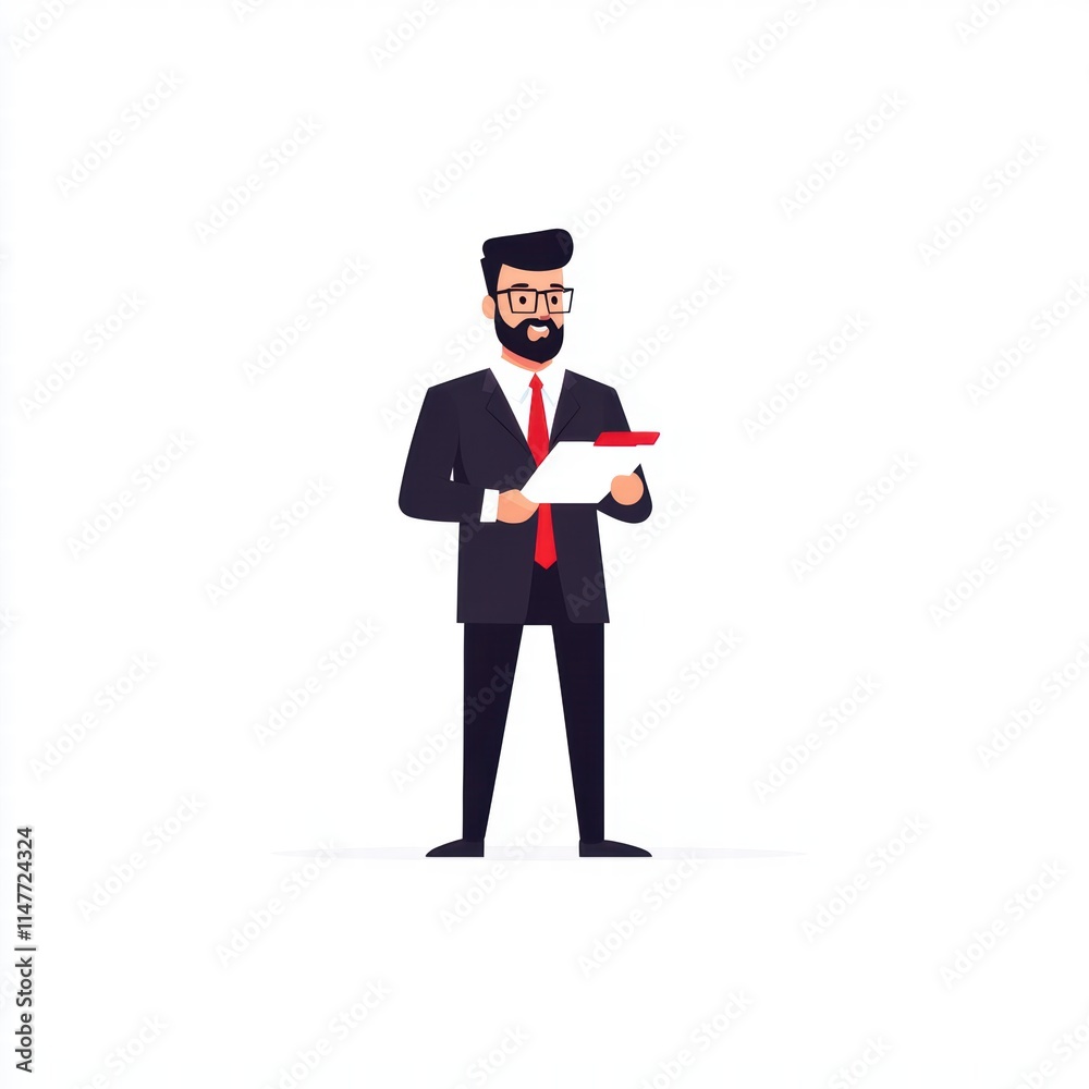Professional Cartoon Businessman Holding Document in Modern Graphic Style Professional Cartoon Businessman Holding Document in Modern Graphic Style