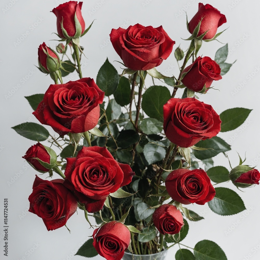 A beautifully arranged bouquet of red roses with soft, curled petals, placed on a plain white background. A beautifully arranged bouquet of red roses with soft, curled petals, placed on a plain white background.