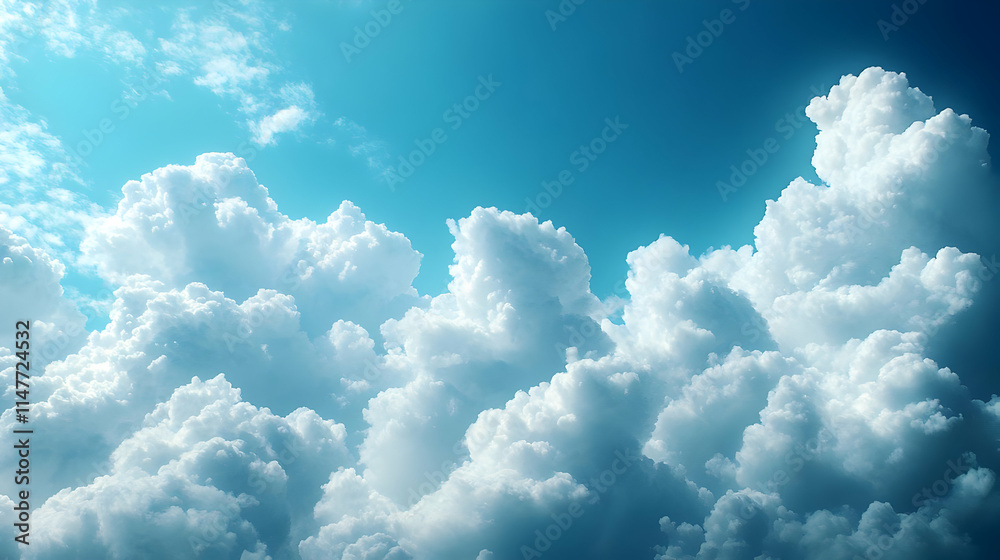 Fototapeta premium Fluffy White Clouds Against Blue Sky Background Image