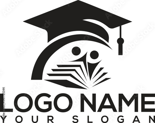 Education logo design with bachelor cap and book concept with creative idea