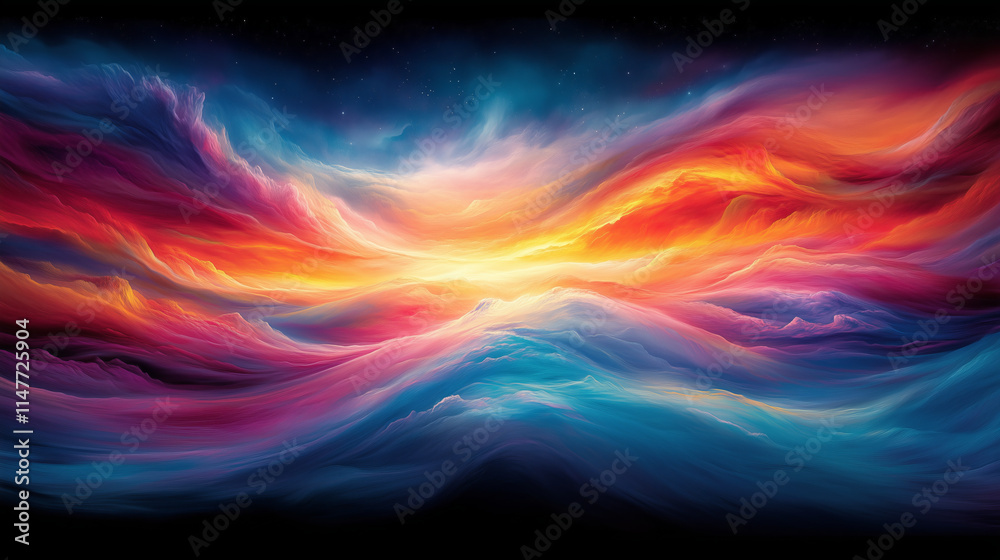 Obraz premium Abstract colorful cloudscape with a burst of light in the center..
